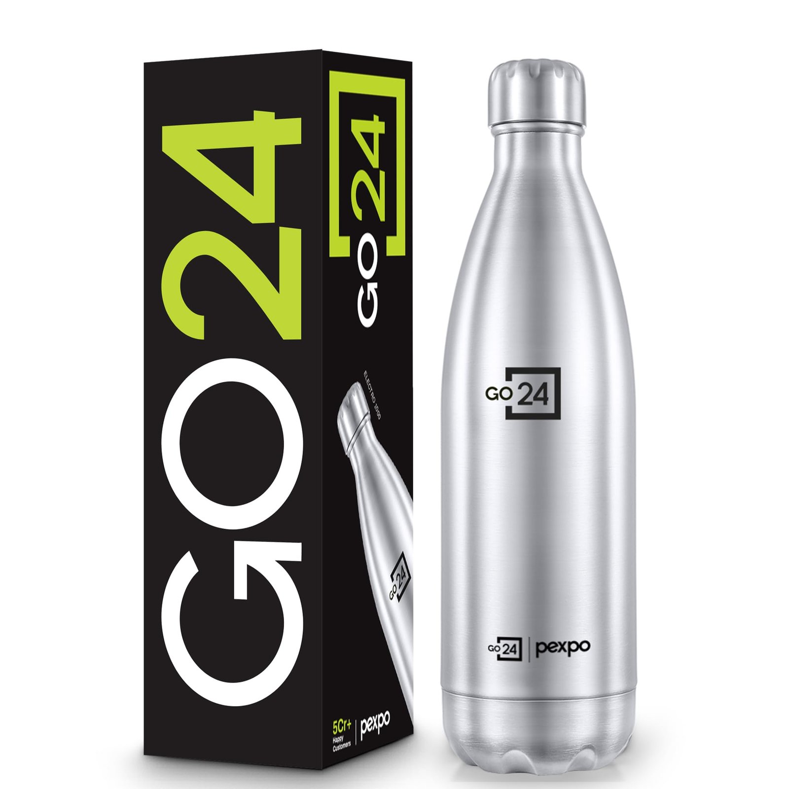 Go24 pexpo Stainless Steel Water Bottle Electro Silver 980ml