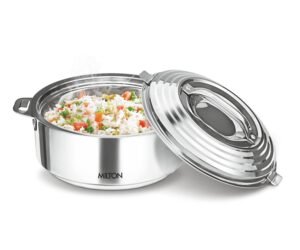 MILTON Galaxia 1000 Insulated Stainless Steel Casserole, 1.2 L, Insulated Thermal Serving Bowl, Keeps Food Hot & Cold for Long Hours, Food Grade, Elegant Hot Pot Food Warmer/Cooler, Silver