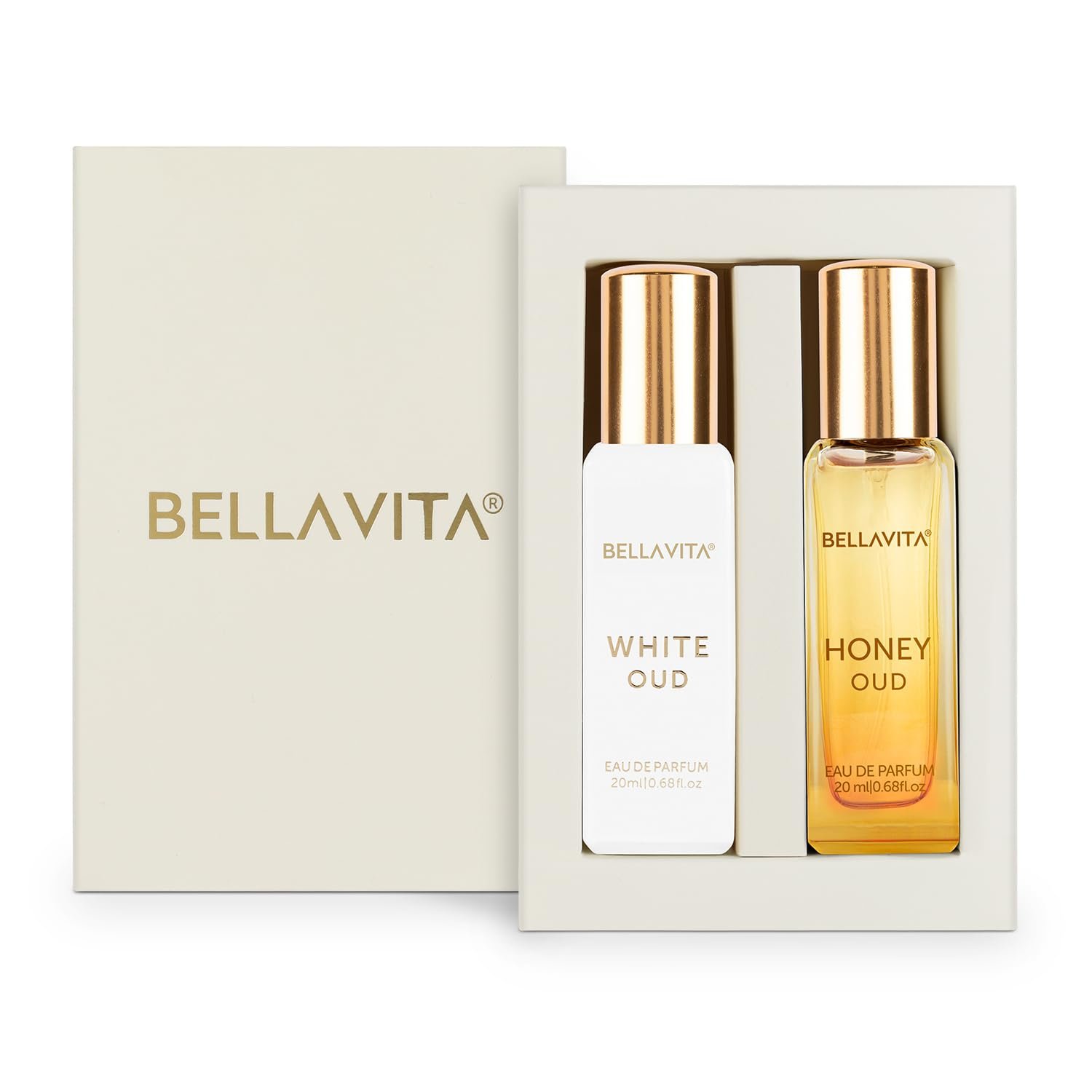 Bella Vita Luxury White Oud & Honey Oud Unisex Perfume Combo With Honey, Lemon & Patchouli, OUD Long Lasting Liquid EDP Fragrance Scent, Pack Of 2, 20ml Each