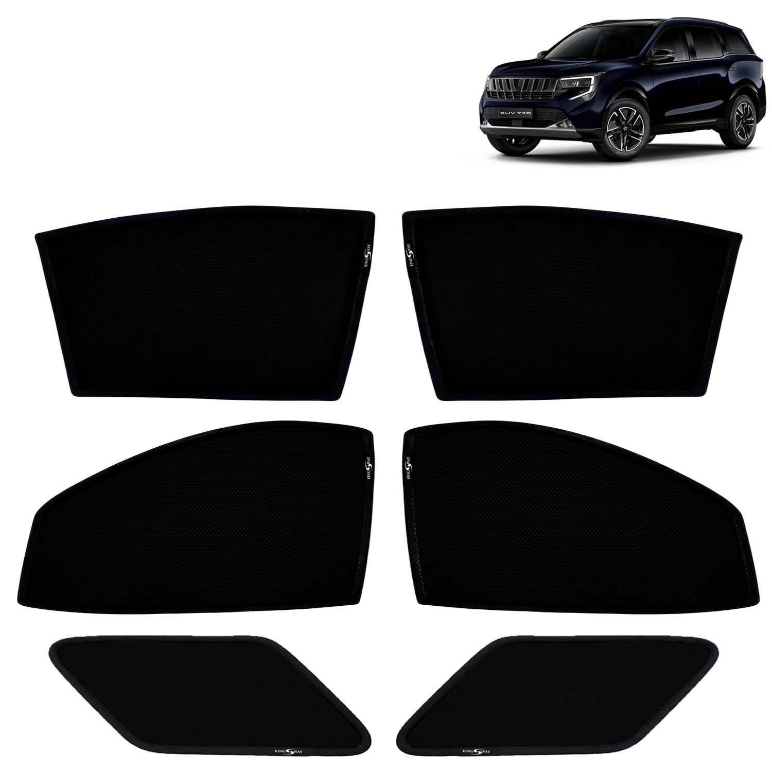 KINGSWAY Car Sun Shade Curtains Only Compatible with Mahindra XUV 7XO (2026 Onwards) | Z-Black Fix-Type (Non-Magnetic) | UV & Heat Protection | Pack of 6 Pcs