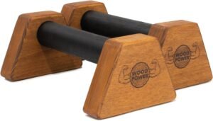 WOODPOWER® – PowerBars, Wooden Parallettes Push Up Bars, Joint-Friendly Beech Wood Calisthenics Equipment for Home, Durable Handstand Trainer Push Up Handles for Floors (Brown)