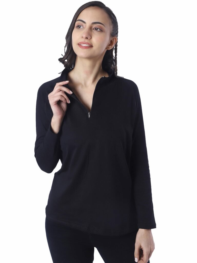 London Hills Women’s Cotton Regular Fit Tshirt Full Sleeve Zipper Tshirt T-Shirt Full Sleeves
