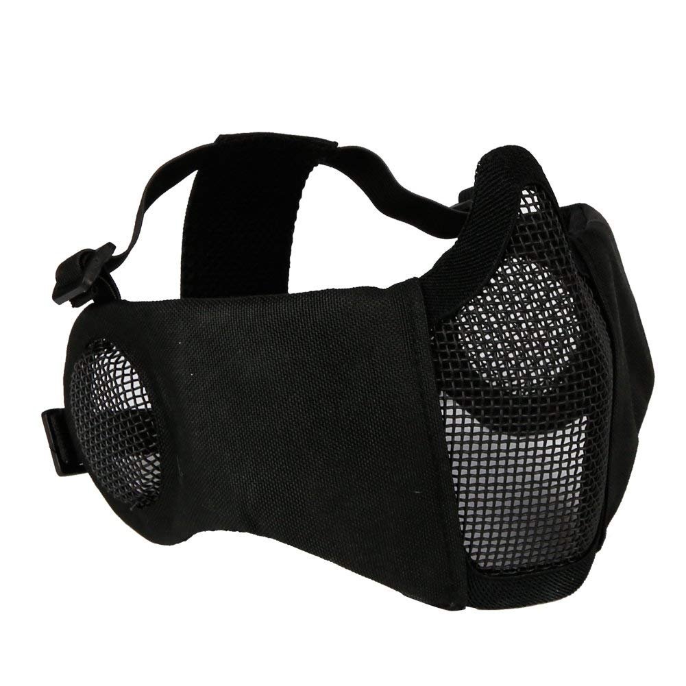 Foldable Airsoft Mesh Mask, Nylon Military Tactical Half Face Mesh Masks with Ear Cover Protection Adjustable CS Protective Lower Guardfor Mask CS Hunting Paintball Shooting