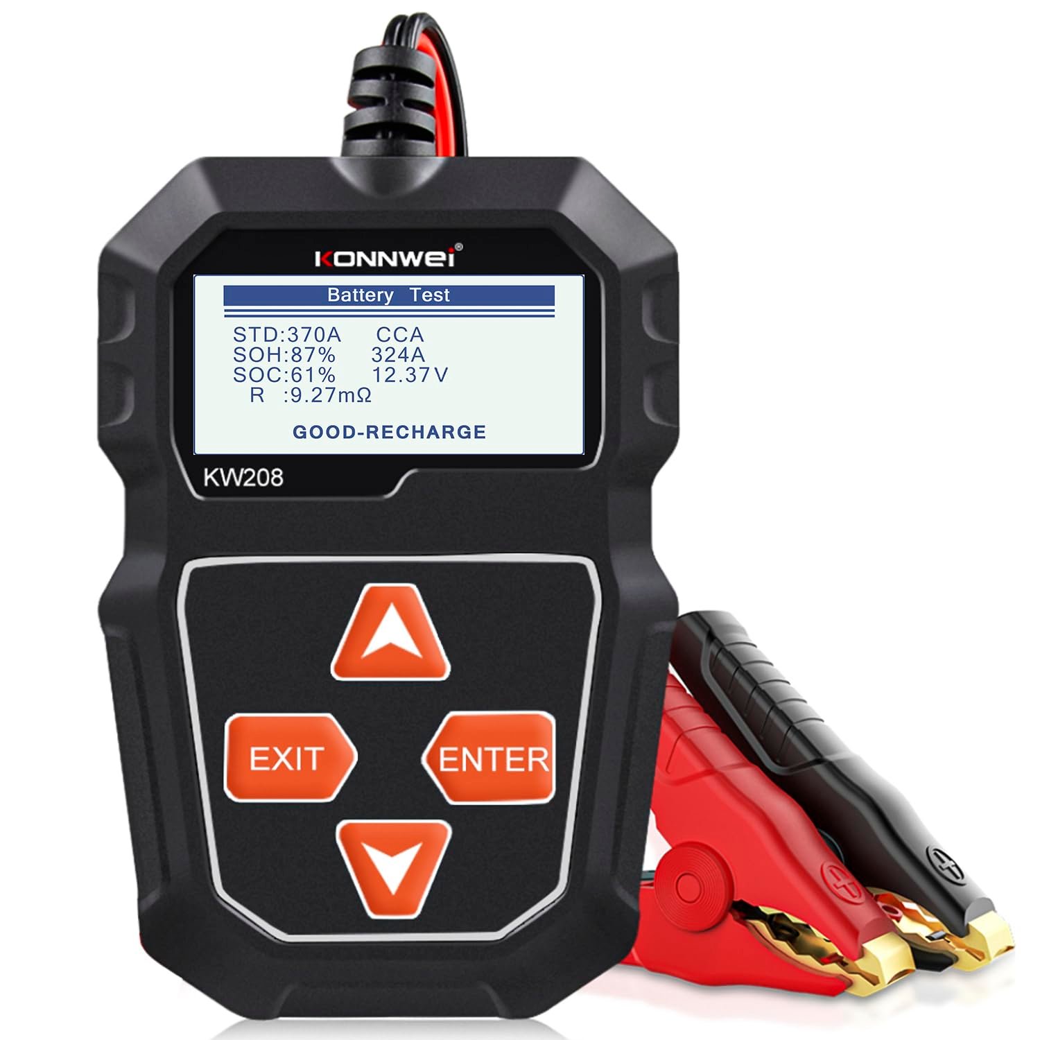 KONNWEI KW208 12V Car Battery Tester, 100-2000 CCA Load & Alternator Tester, Digital Auto Battery Analyzer, Black