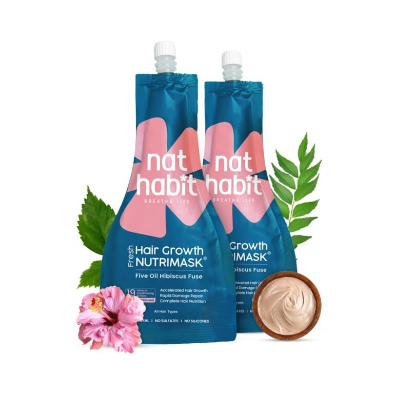 Nat Habit Five Oil Hibiscus NutriMask-Hair Mask For Hair Growth, Conditioning, Smoothening, Dry & Frizzy Hair Enriched with Hibiscus Flowers, Hibiscus, Neem, Curry Leaves (Pack of 2 x 40gm)