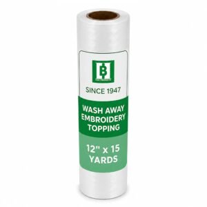 Wash Away Water Soluble Stabilizer and Topping 12″ inch x 15 Yard Embroidery Stabilizer and Topping