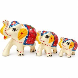 DreamKraft Paper Mache Elephant Showpiece Idols, White, Set of 3
