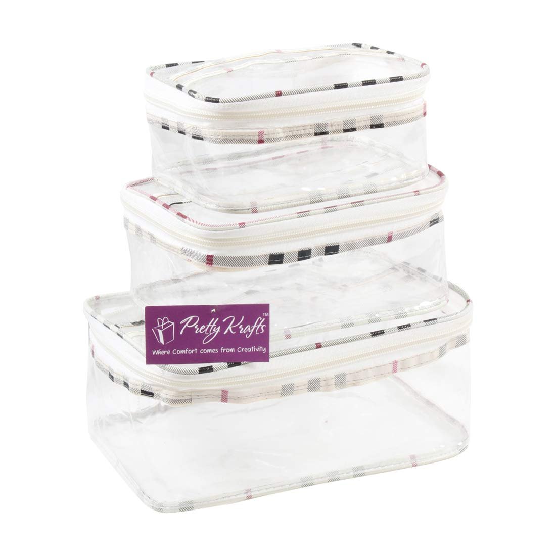 PrettyKrafts Plastic Rectangular Box Vanity, Travel Toiletry Bag (3 Pieces Set, Standard, 22 cm x 15 cm x 7 cm)