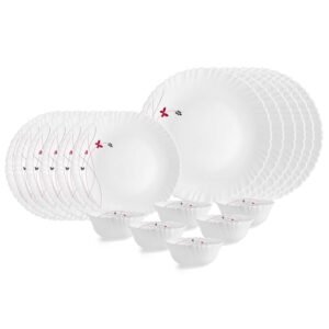 CELLO Lush Fiesta Dazzle Series Opalware Dinner Set of 18 Pieces for Family of 2 | Bone-Ash Free & Leadfree Opal Glass, Microwave & Dishwasher Safe, Plates & Bowls Crockery Set for Dining & Gifting
