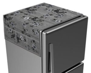 Kuber Industries Metallic Flower Print PVC Fridge Top Cover with 6 Utility Side Pockets (Grey)