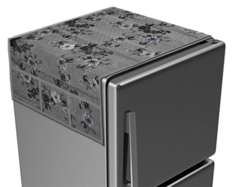 Kuber Industries Metallic Flower Print PVC Fridge Top Cover with 6 Utility Side Pockets (Grey)