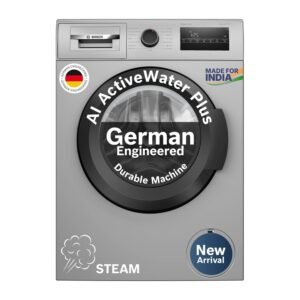 Bosch 8 kg 5 Star Front Load Fully-Automatic Washing Machine, Steam Hygiene, AI ActiveWater, 15 Wash Programs, No Tangle or Wrinkle, SoftCare Paddle, Shiny Silver, WAJ2826BIN