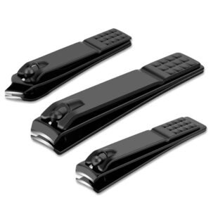 Force24 – Nail Clippers Set, Ultra Sharp Sturdy Fingernail Toenail Clipper Nail Cutters set for men women adult nail cutter set for Thick Toenails & Nails (BLACK Set of 3 without Box)