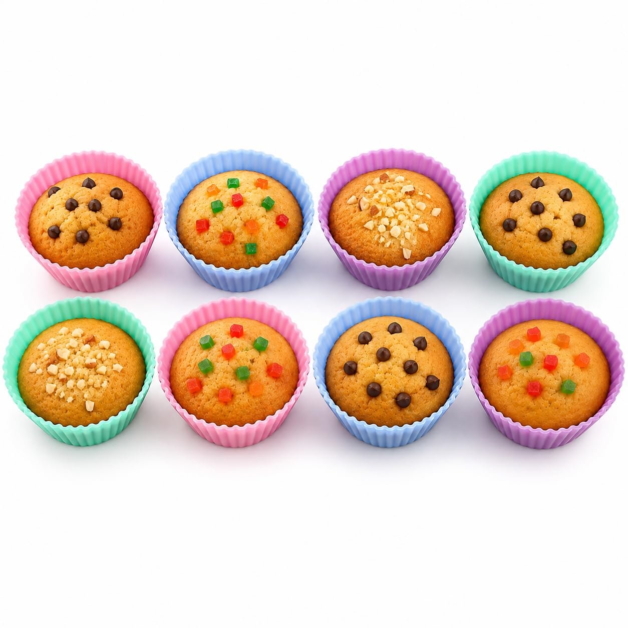 Clazkit Silicone Muffin Moulds Set of 8, Reusable Non-Stick Cupcake Baking Cups, Multicolor Muffin Liners for Baking, Desserts & Treats – COLOR MAY VARY