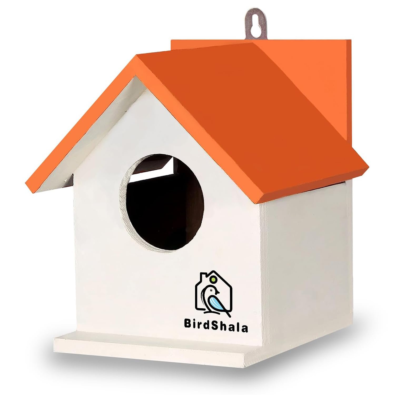 BIRDSHALA Bird House for Sparrow, Budgies & Finches with Air Ventilation and Mounting Hook (Orange, Medium)