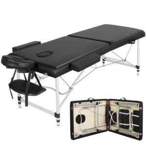 Yaheetech Portable Massage Table Foldable, Adjustable Salon Lash Bed, Black