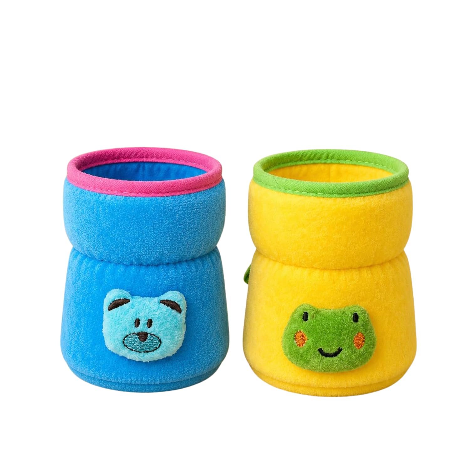 THE LITTLE LOOKERS Bottle Cover for Philips Avent/Wide Neck Feeders Soft Plush Stretchable Baby Feeding Bottle Cover with Easy to Hold Strap (Blue & Yellow, Wide Neck 125ml/4OZ)