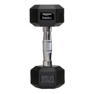 amazon basics Rubber Encased Hex Dumbbell Weight Set Of 1, 20 Kg,Black