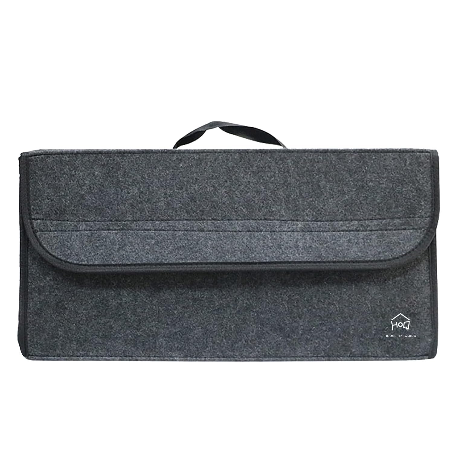 House of Quirk Car Trunk Organizers Large Anti Slip Car Trunk Compartment Boot Cleaning Supplies Storage Organizer Utility Tool Bag (Dark Grey) (Felt)