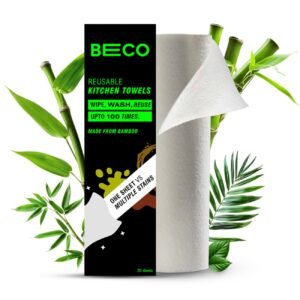 Beco Reusable Kitchen Towel Roll-2000 Times Washable|Soft & Highly Absorbent|Better Alternative to Dishcloth, Kitchen Tissue Paper Roll/Paper Towel| Eco Bamboo Wipes for Home Cleaning|20 Sheets