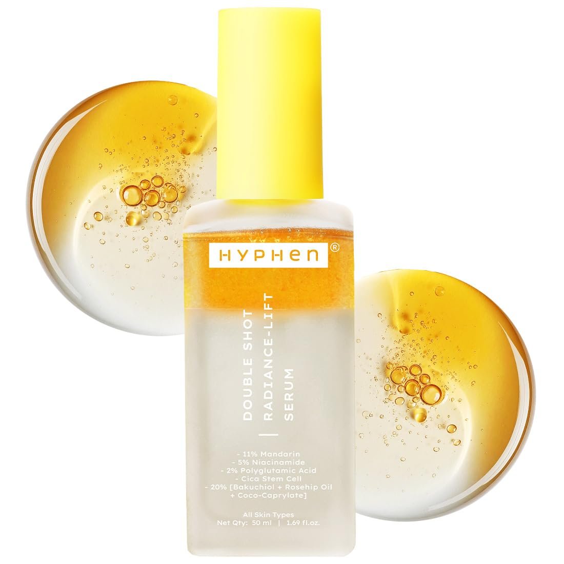 Hyphen 18% Brightening + 20% Collagen Face Serum | Double Shot Serum with 11% Mandarin 5% Niacinamide 2% PGA & Bakuchiol | Summer Skincare | Brightening, Hydrating & Collagen Boost for Dry Skin – 50ml