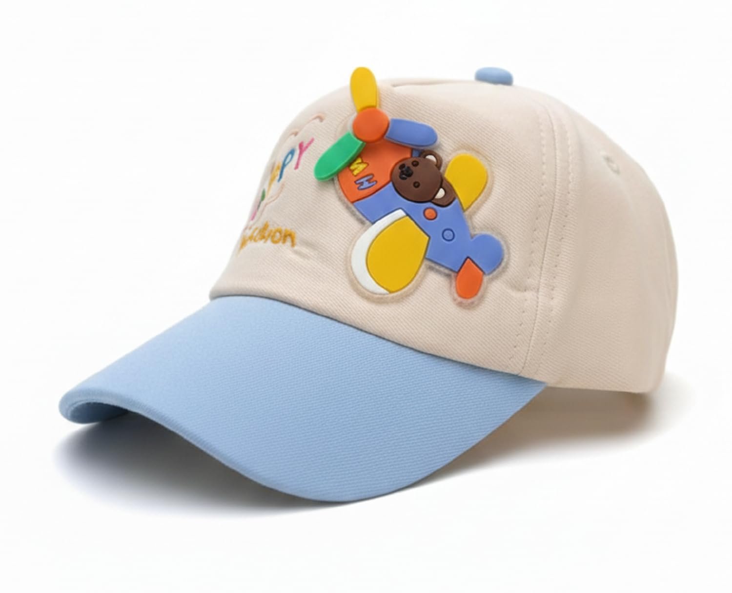 VIN Soft Cotton Baby Kids Unisex Sun Hat for Outdoor Play Baseball Cap with 3D Aeroplane Cartoon Patch, Soft Beige and Blue Corduroy, UPF 30+ Sun Protection, Wide Brim for 5-10 Years