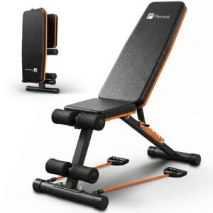 Flexnest Commercial Grade Adjustable And Foldable Gym Bench Incline,Decline & Flat 250 Kg Capacity Fitness Gym Bench with Resistance Ropes For Home Workout,Premium Leather Adjustable Multi-Purpose Machine – Black (Flexbench EZ)