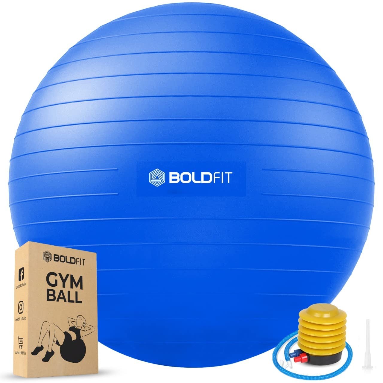 Boldfit Gym Ball for Exercise with Foot Pump for Workout Yoga for Women and Men Swiss Ball for Balance Stability Training, Fitness 65Cm -Blue