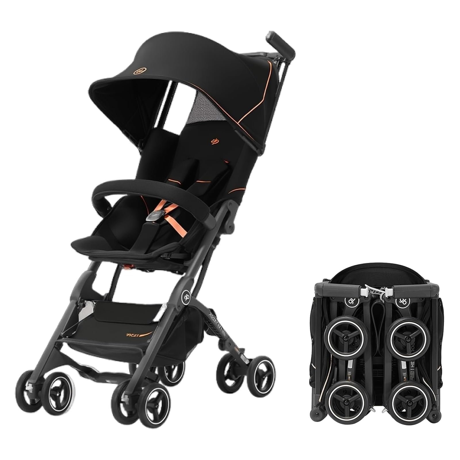 gb Pockit+ All-Terrain, Ultra Compact Lightweight Baby pockit Travel Stroller for Babies & Toddlers, Carry-On Flight Luggage Compliant, Black Orange