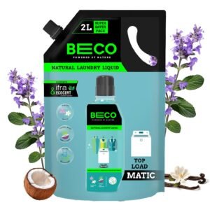Beco Matic-Top Load Natural Laundry Liquid Detergent| 2 Litre Super Value Refill | Natural Formula for Tough Stain Removal & Fabric Care