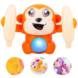 Gooyo GY-2029 Voice Control Banana Dancing Monkey Toy | Spinning, Rolling and Tumbling Toy for Kids with Bright LED Lights & Sound Effects | Orange | 3xAAA Battery (Not Included)