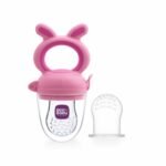 BeeBaby Soft Silicone Nibbler with Extra Mesh for Babies, Baby Fruit & Food Feeder, Anti Choking Fruit Pacifier, Teether for Infant, 100% BPA Free, 3 Months+ (Chewy – Pink)