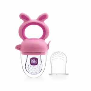 BeeBaby Soft Silicone Nibbler with Extra Mesh for Babies, Baby Fruit & Food Feeder, Anti Choking Fruit Pacifier, Teether for Infant, 100% BPA Free, 3 Months+ (Chewy – Pink)
