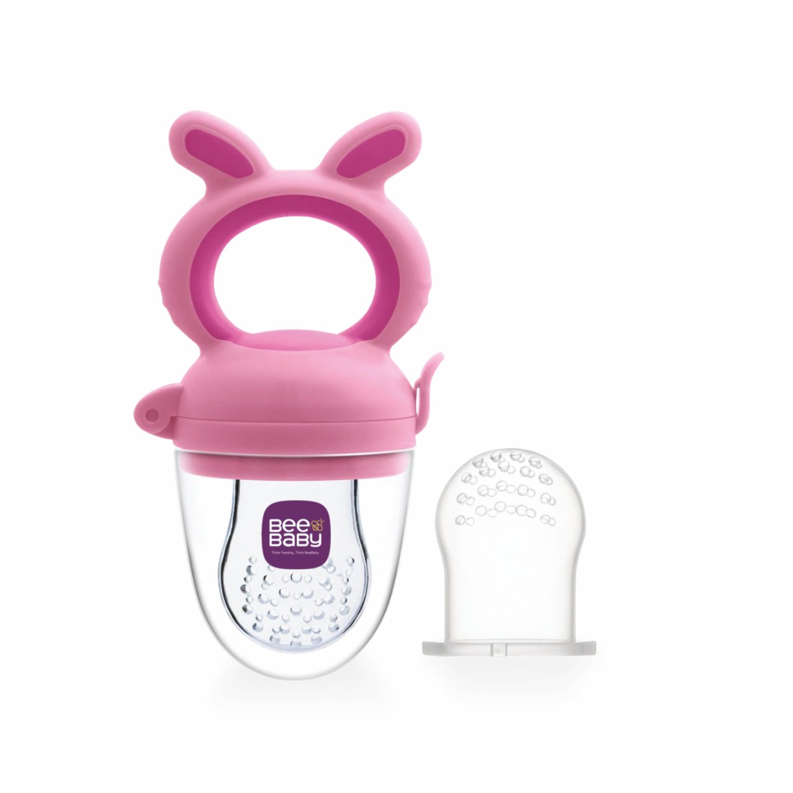 BeeBaby Soft Silicone Nibbler with Extra Mesh for Babies, Baby Fruit & Food Feeder, Anti Choking Fruit Pacifier, Teether for Infant, 100% BPA Free, 3 Months+ (Chewy – Pink)