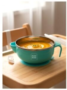Mee Mee Temperature Control Feeding Bowl with Lid | Silicone Suction Base | Keeps Food Warm 30 Min | Stainless Steel Inner Bowl | BPA-Free | 6+ Months | Airtight Lid | Travel-Friendly