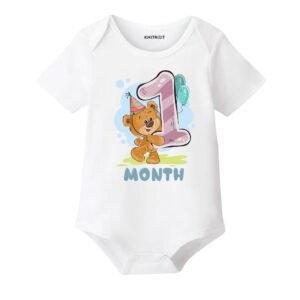 Knitroot Monthly Birthday Teddy Special, Newborn Baby Half Sleeve Unisex Romper, Onesies, Sleepsuit, Body Suit, Envelope Neck, 1 to 12 Months Print, 0-12 Months, Infant Cloth for Boys & Girls