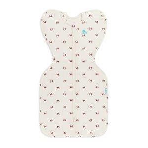 Love To Dream Swaddle UP, Baby Sleep Sack, Twin Zipper for Easy Diaper Changes, Arms UP Position, Hip-Healthy, Lightweight & Breathable, Moderates Temperatures 20–24°C, Cream Bows, Small (1-3 Months)