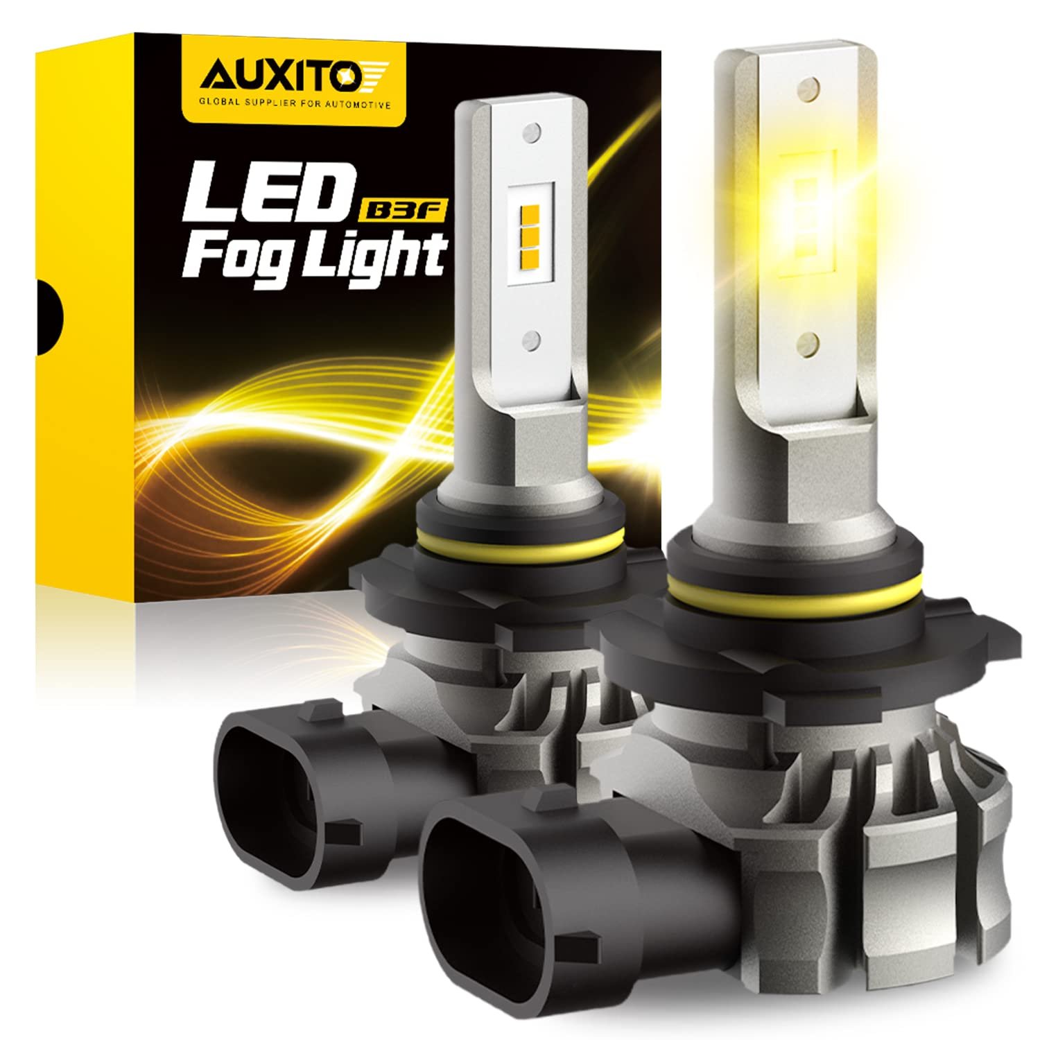 AUXITO 9145 LED Fog Light Bulbs Yellow, 6000LM 3000K Amber Fog Lights, H10/9045/9140 Halogen Replacement for DRL or Fog Lamps, Canbus Ready, Non-Polarity, Pack of 2