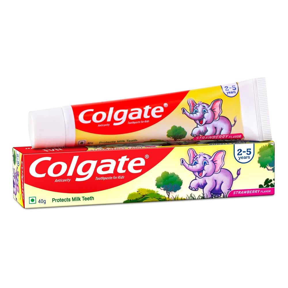 Colgate Kids Toothpaste For 2-5 Years, Strawberry Flavour, Gentle Protection, Prevents Cavities Tooth Paste With 50% Lesser Abrasive Formula For Protecting Against Cavities – 40 Gram