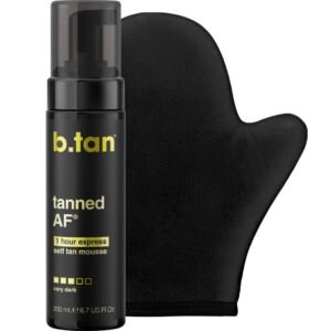 b.tan Tanned AF Tanning Kit – Self Tan Mousse with Applicator Mitt – Value Pack for Fastest, Darkest Tan