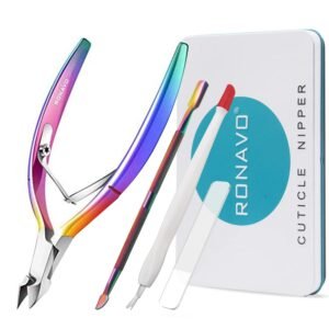4pcs Cuticle Cutter Kit-Cuticle Trimmer with Cuticle Pusher and Nano Glass Nail Shiner.RONAVO Cuticle Remover Nippers Stainless Steel Cutter Clippers,Professional Manicure Tools for Home and Salon Use