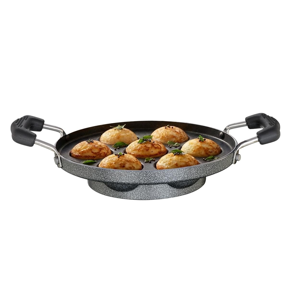Prestige Omega Select Plus Non Stick Paniyarakkal | Glass Lid | Black | 20 cm | 7 Pits |Residue Free Coating |Metal Spoon Friendly | Ergonomic Handle