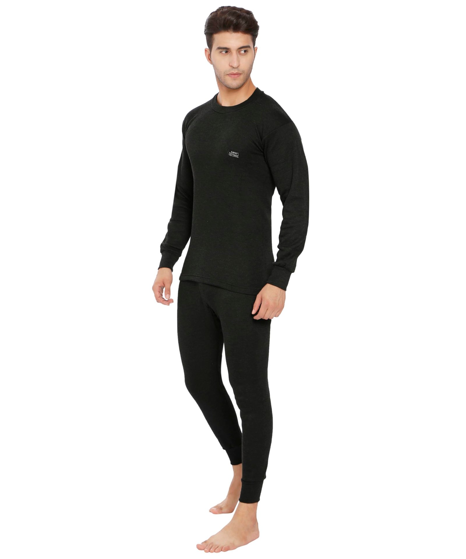 Lux Cottswool Men’s R-Neck Thermal Top and Lower Set | Streachable Winter wear with Stay Warm & Stay Fresh Technology | Full Sleeves and Snug Fit | Cotts Wool Body Warmer Set for Men