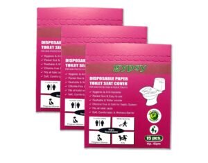 Gypsy Disposable Paper Toilet Seat Covers-45 Sheets (3 x 15) | Flushable & Nature Friendly | Travel Pack For Skin Protection In Unhygienic Public Toilets