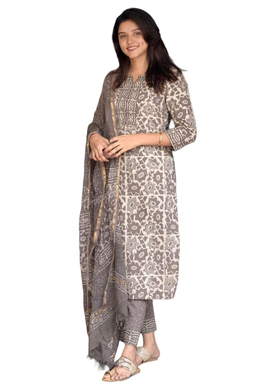 KLOSIA Women’s Printed Straight Kurta and Pant with Dupatta Set