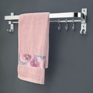 Gloxy Enterprise 24 Inch Wall Mounted Stainless Steel Bathroom Towel Hanger – Space-Saving – Durable Bathroom Accessories and Fittings – Easy Installation- (24 Inch, Chrome, Foldable)