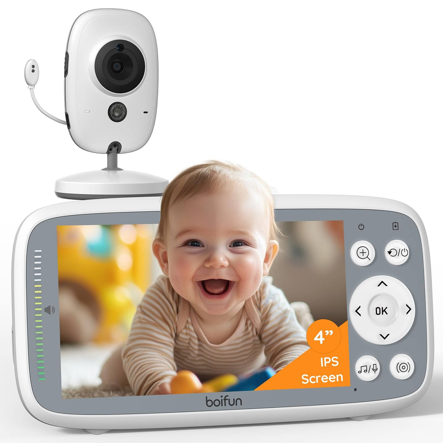 BOIFUN 2026 Baby Monitor No WiFi, 720P 4” True-Colour Screen with Camera and Audio, Sound Activated Mode, 2-Way Talk,Temperature Sensor,3X Zoom, Lullaby, Feeding Reminder,11H Battery Life, for Gift