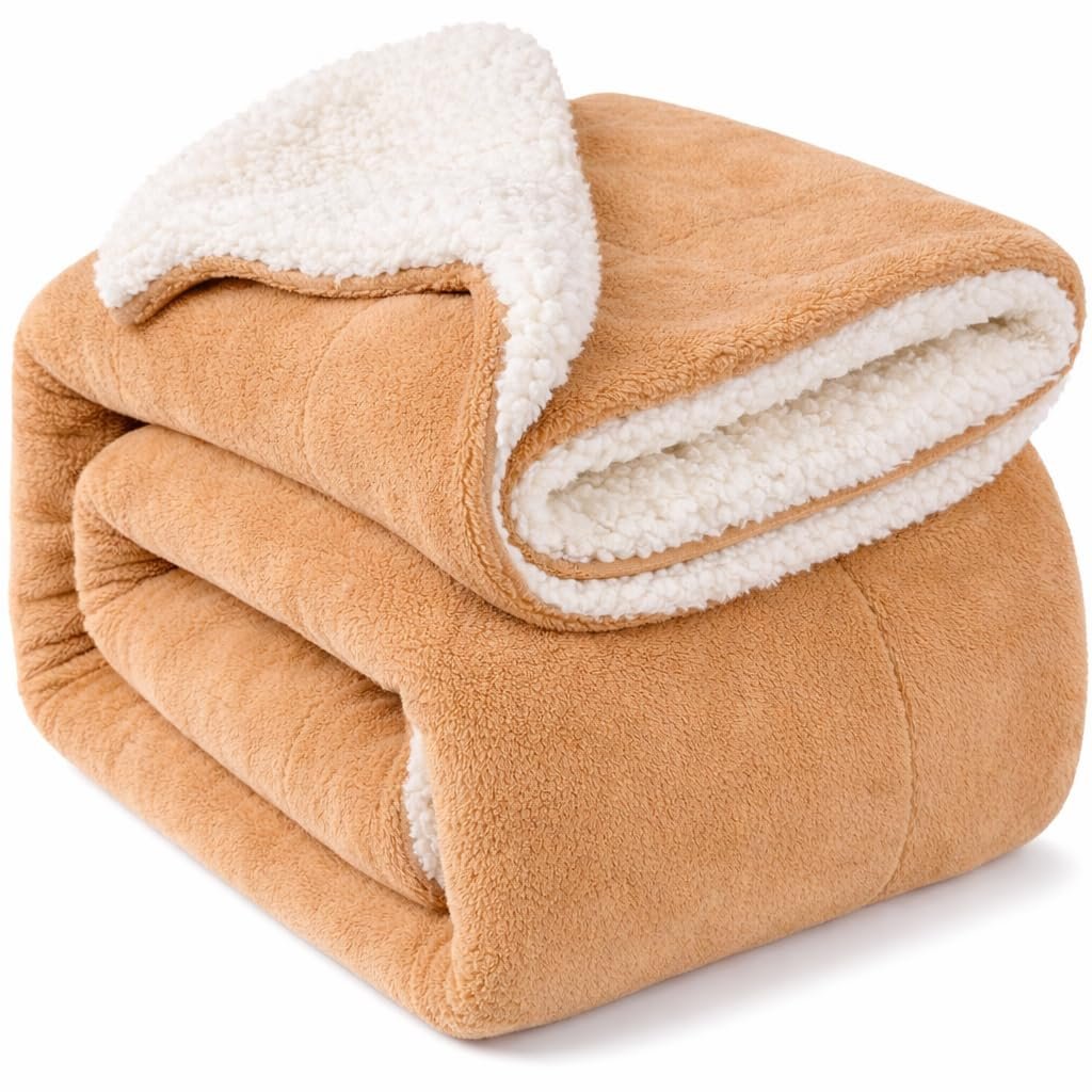 BRANDONN Baby Blanket 130×105 cm – Ultra Soft Dual Layer Sherpa & Flannel, Lightweight Warm Newborn Blanket for Crib, Stroller, Travel & Feeding, Skin-Friendly, 1 Month Till 5 Years (Camel)