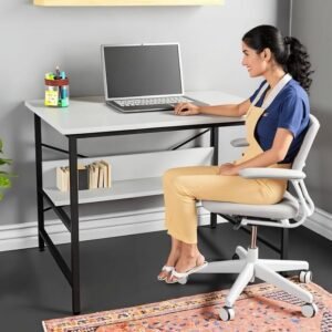 FURLAY Ark Office Desk and Study Table | 1 Year Warranty | Metal and Century Engineered Wood Desk for Adults & Students (White)