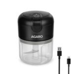 AGARO Elite Rechargeable Mini Electric Chopper, Food Grade Bowl, Stainless Steel Blades, Rechargeable, One Touch Operation, for Chopping Garlic, Ginger, Onion, Vegetable, Nuts, 250 Ml, Black
